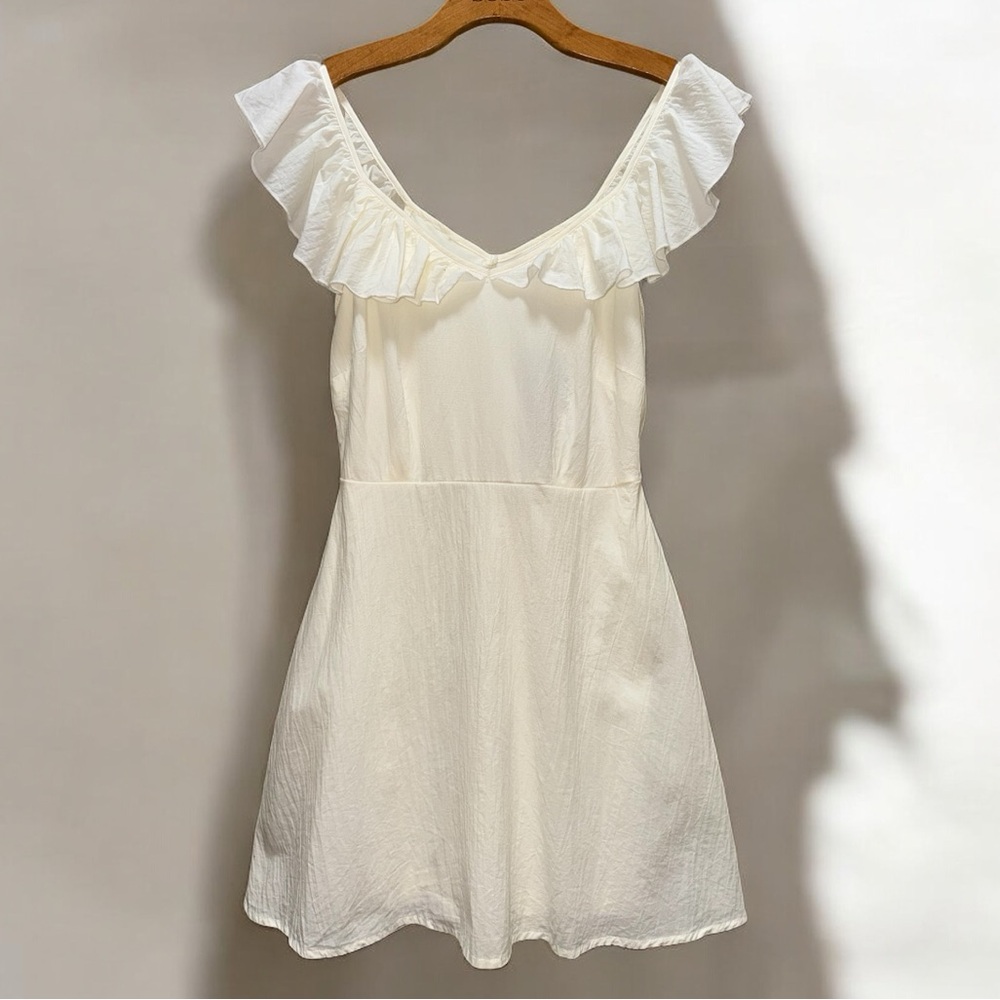 Wildfox Blair Deep V Ruffle Mini Dress in Snow White size Small